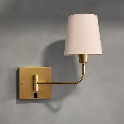 Imagem de Arandela Luminária De Parede Articulável Com Interruptor Dourado Com Cúpula de algodão