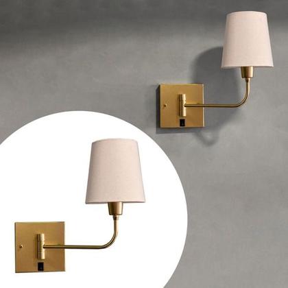 Imagem de Arandela Luminária De Parede Articulável Com Interruptor Dourado Com Cúpula de algodão