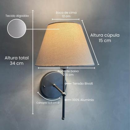 Imagem de Arandela luminaria De Parede Clássica Com Cúpula Ref 19 algodão Para Decoração iluminação de Casa