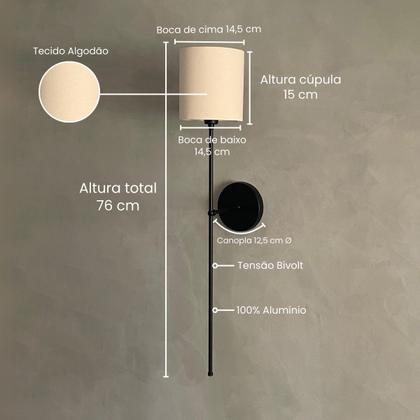 Imagem de Arandela luminária De Parede Clássica de Alumínio e Bivolt com Cúpula de Algodão Ref 83