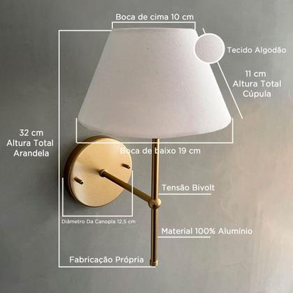 Imagem de Arandela Luminaria de Parede Classica de Sala ou Quarto Com Cupula Tecido Algodao Bivolt
