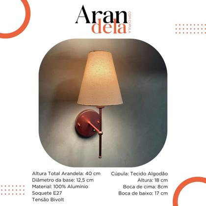 Imagem de Arandela Luminária De Parede Com Interruptor Rose Gold Com Cúpula Bege