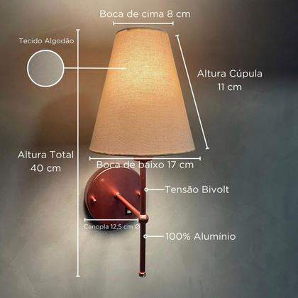 Imagem de Arandela Luminária De Parede Com Interruptor Rose Gold Com Cúpula Bege