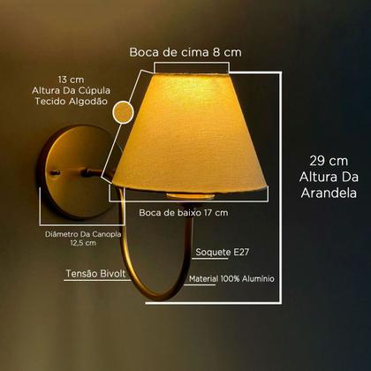 Imagem de Arandela luminária de Parede Curvada Clássica de Alumínio Com Cúpula Para Sala, quarto, Cama e Cabeceira, lavabo