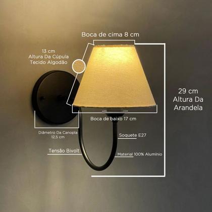 Imagem de Arandela luminária de Parede Curvada Clássica de Alumínio Com Cúpula Para Sala, quarto, Cama e Cabeceira, lavabo