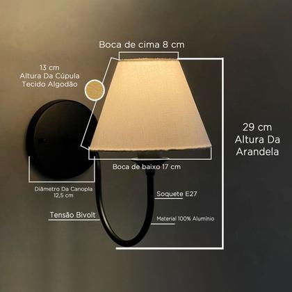 Imagem de Arandela luminária de Parede Curvada Clássica de Alumínio Com Cúpula Para Sala, quarto, Cama e Cabeceira, lavabo