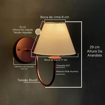 Imagem de Arandela luminária de Parede Curvada Clássica de Alumínio Com Cúpula Para Sala, quarto, Cama e Cabeceira, lavabo