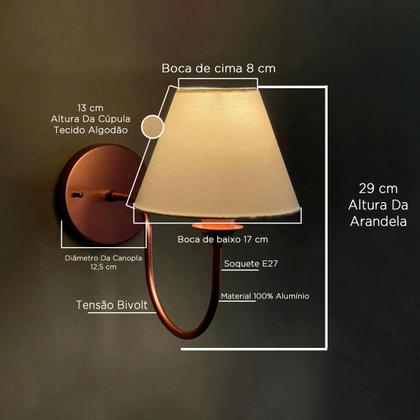 Imagem de Arandela luminária de Parede Curvada Clássica de Alumínio Com Cúpula Para Sala, quarto, Cama e Cabeceira, lavabo