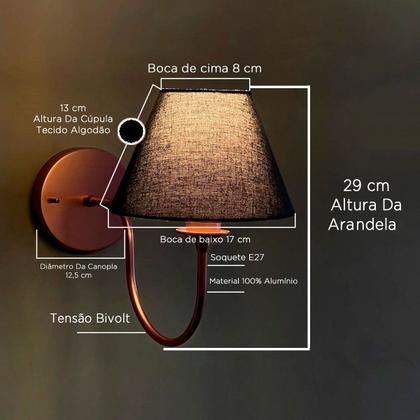 Imagem de Arandela luminária de Parede Curvada Clássica de Alumínio Com Cúpula Para Sala, quarto, Cama e Cabeceira, lavabo