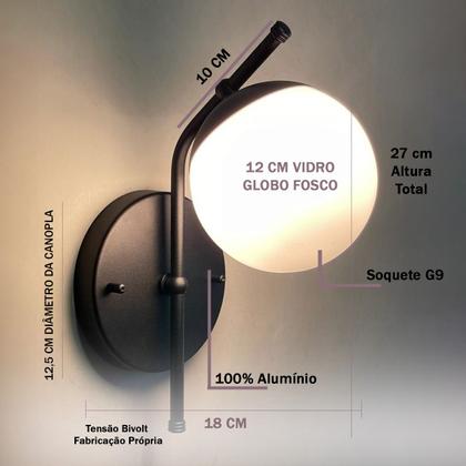 Imagem de Arandela luminaria de Parede Moderna Inclinada Com Interruptor ou Sem Interruptor Com Globo Vidro 10cm Decoração Iluminação