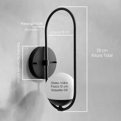 Imagem de Arandela Luminária De Parede Oval Jabuticaba Preto Com Vidro Globo + Lâmpada Inclusa