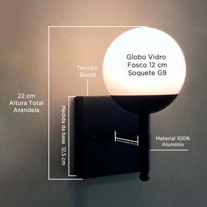 Imagem de Arandela Luminária de Parede Quadrada Moderno Com Vidro Globo 12cm Para Corredor, Quarto ou Sala, Cama, Cabeceira