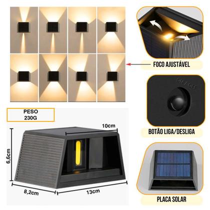 Imagem de Arandela Luminária Luz Led Solar Sensor Direcionável 2 Focos