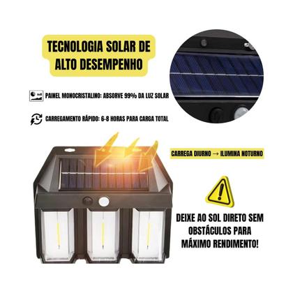 Imagem de Arandela Luz Solar Vintage Luminária Externa de Parede Sensor de Movimento Com 3 Filamentos Led