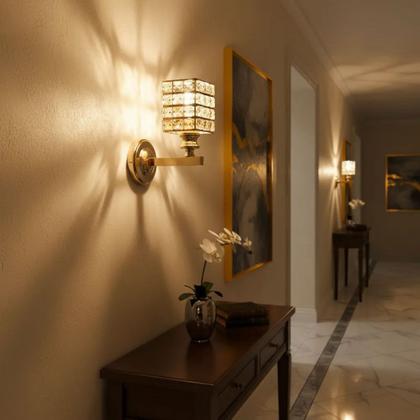 Imagem de Arandela Metal Dourado e Cristal Quadrada 1E27 15cm