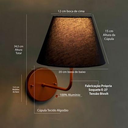 Imagem de Arandela Parede Clássica Curvada 1 Interna Com Cúpula Cônica Decorar Para Casa e Sala, Corredor, Quarto ou Cabeceira