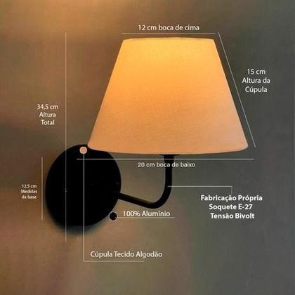 Imagem de Arandela Parede Clássica Curvada 1 Interna Com Cúpula Cônica Decorar Para Casa e Sala, Corredor, Quarto ou Cabeceira