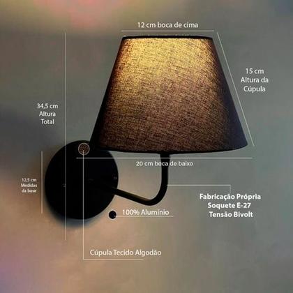 Imagem de Arandela Parede Clássica Curvada 1 Interna Com Cúpula Cônica Decorar Para Casa e Sala, Corredor, Quarto ou Cabeceira