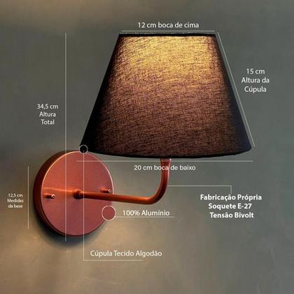 Imagem de Arandela Parede Clássica Curvada 1 Interna Com Cúpula Cônica Decorar Para Casa e Sala, Corredor, Quarto ou Cabeceira