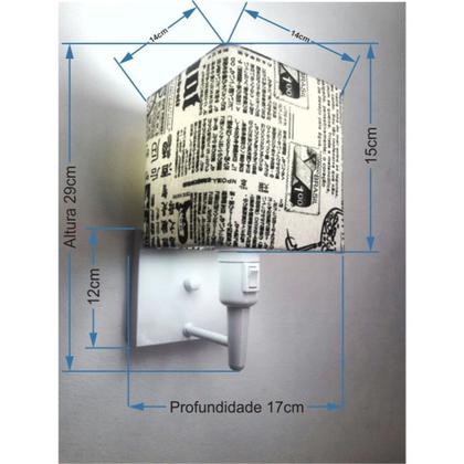 Imagem de Arandela Quadrada Vivare Md-2019 Base Branco Com Interruptor Cúpula em Tecido - Bivolt