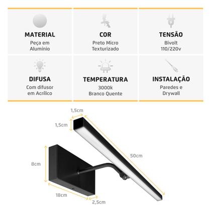 Imagem de Arandela Quadro Perfil Led 6W 3000K Preto