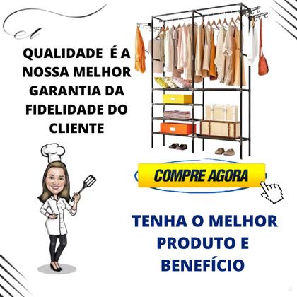 Imagem de Arara cabideiro closet preto aço ferro sapateira organizadora