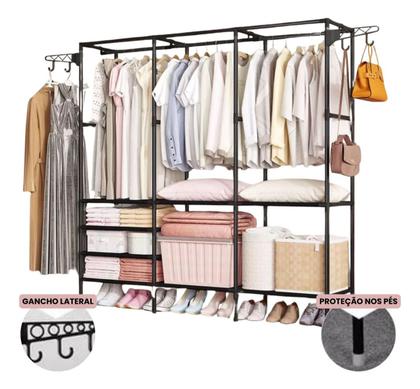 Imagem de Arara Cabideiro Para Roupa Triplo Cabides Sapateira Multiuso