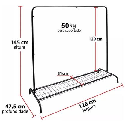 Imagem de Arara Cabideiro Roupas c Sapateira Grande Closet Loja Quarto