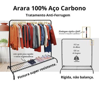 Imagem de Arara Cabideiro Roupas c Sapateira Grande Closet Loja Quarto