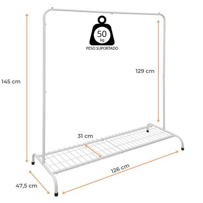 Imagem de Arara Cabideiro Sapateira Suporte De Roupa Ferro Branco