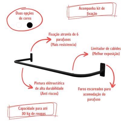 Imagem de Arara De Parede Cabideiro Loja Reta 1 Metro Expositor de Roupas