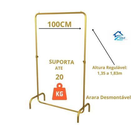 Imagem de Arara De Roupa Cabideiro 100CM DE CHAO DESMONTÁVEL LOJA OU CLOSET