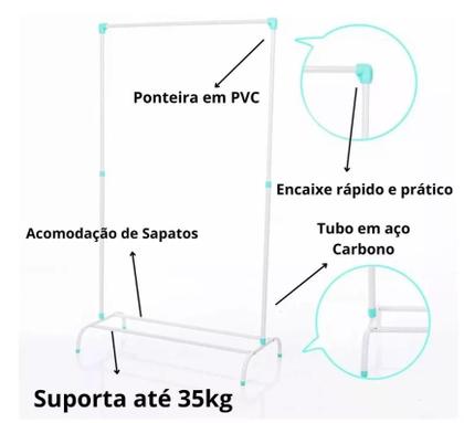 Imagem de Arara de Roupa Cabideiro para Roupas Portátil com Sapateira Aço