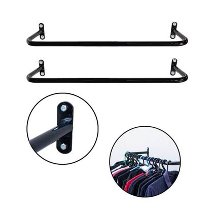 Imagem de Arara De Roupas Cabideiro de Parede Fixa Preta Kit 2 und