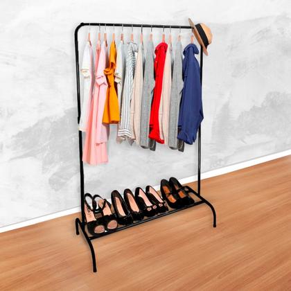 Imagem de Arara De Roupas Com Sapateira Cabideiro Multiuso Aço Armário Closet
