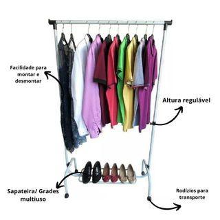 Imagem de Arara De Roupas Em Aço Cabideiro Com Altura Regulável Sapateira e Rodinhas Someway