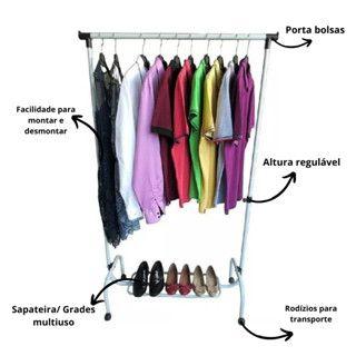 Imagem de Arara De Roupas Em Aço Cabideiro Com Altura Regulável Sapateira e Rodinhas Someway