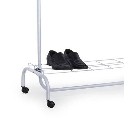 Imagem de Arara De Roupas Luxo Cabideiro Para Roupas Com Grade Sapateira Em Aço Com Rodinhas - Someway