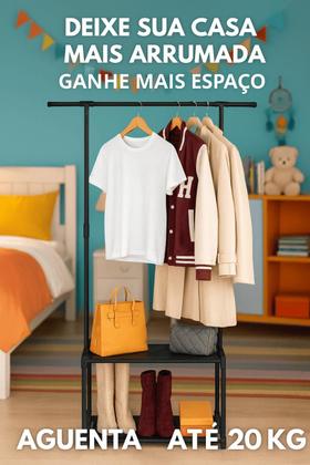 Imagem de Arara De Roupas Organizador Com Sapateira E Cabideiro Ideal Para Quarto Closet Loja