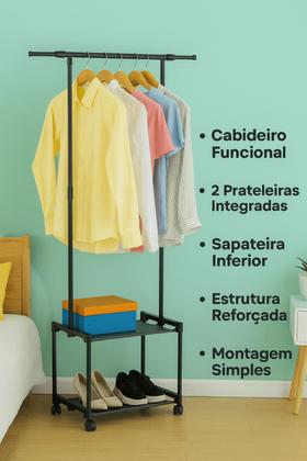 Imagem de Arara De Roupas Organizador Com Sapateira E Cabideiro Ideal Para Quarto Closet Loja