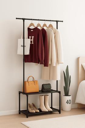 Imagem de Arara De Roupas Organizador Com Sapateira E Cabideiro Ideal Para Quarto Closet Loja