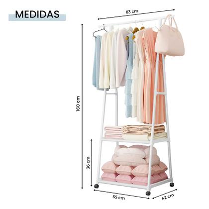 Imagem de Arara de Roupas Sapateira Cabideiro Closet Prateleira Guarda Roupa Movel Rodas Organizador Aberto Atelie Quarto Kitnet
