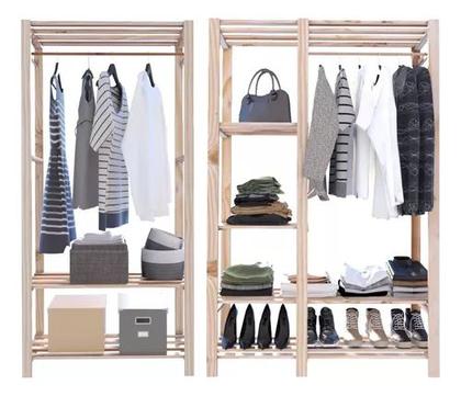 Imagem de Arara Dupla Closet C/Expositores De Madeira Pinus Design