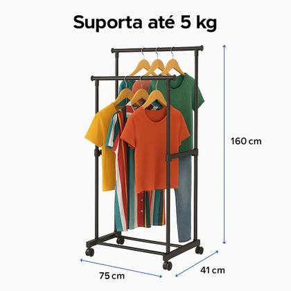 Arara Dupla Closet Roupas Clink 5KG Quarto Plástico E Ferro