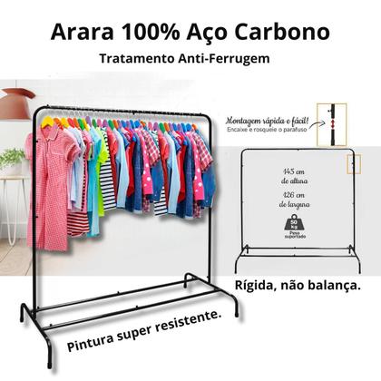 Imagem de Arara Ferro Cabideiro Roupas Grande Closet Loja Quarto Preta