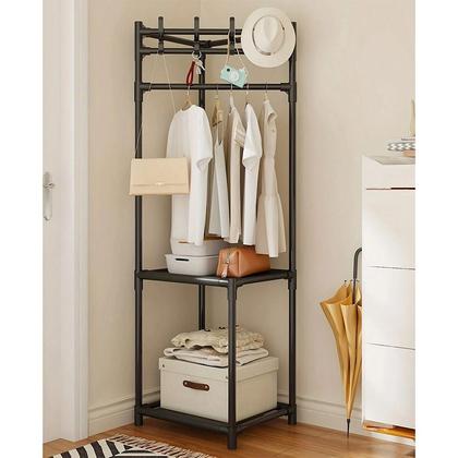 Imagem de Arara multiuso de canto com haste para cabides, ganchos e prateleiras 43x43x170