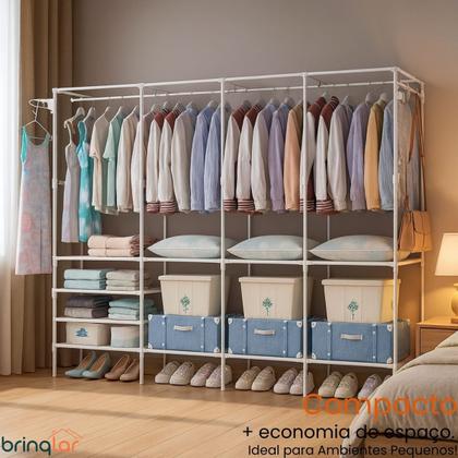 Imagem de Arara Para Roupas Closet Cabideiro e Sapateira Organizadora Multiuso 4 Partes
