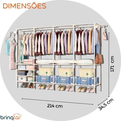 Imagem de Arara Para Roupas Closet Cabideiro e Sapateira Organizadora Multiuso 4 Partes