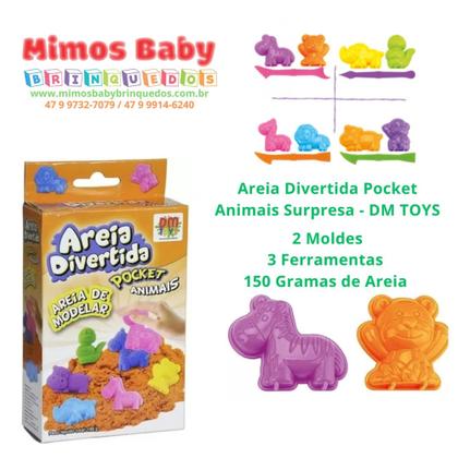 Imagem de areia de modelar divertida 150g com 2 moldes pocket bichos + 3 acessorios - DM BRASIL