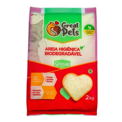 Imagem de Areia Higiênica Grossa Gatos Biodegradavel Mandioca Milho 2kg